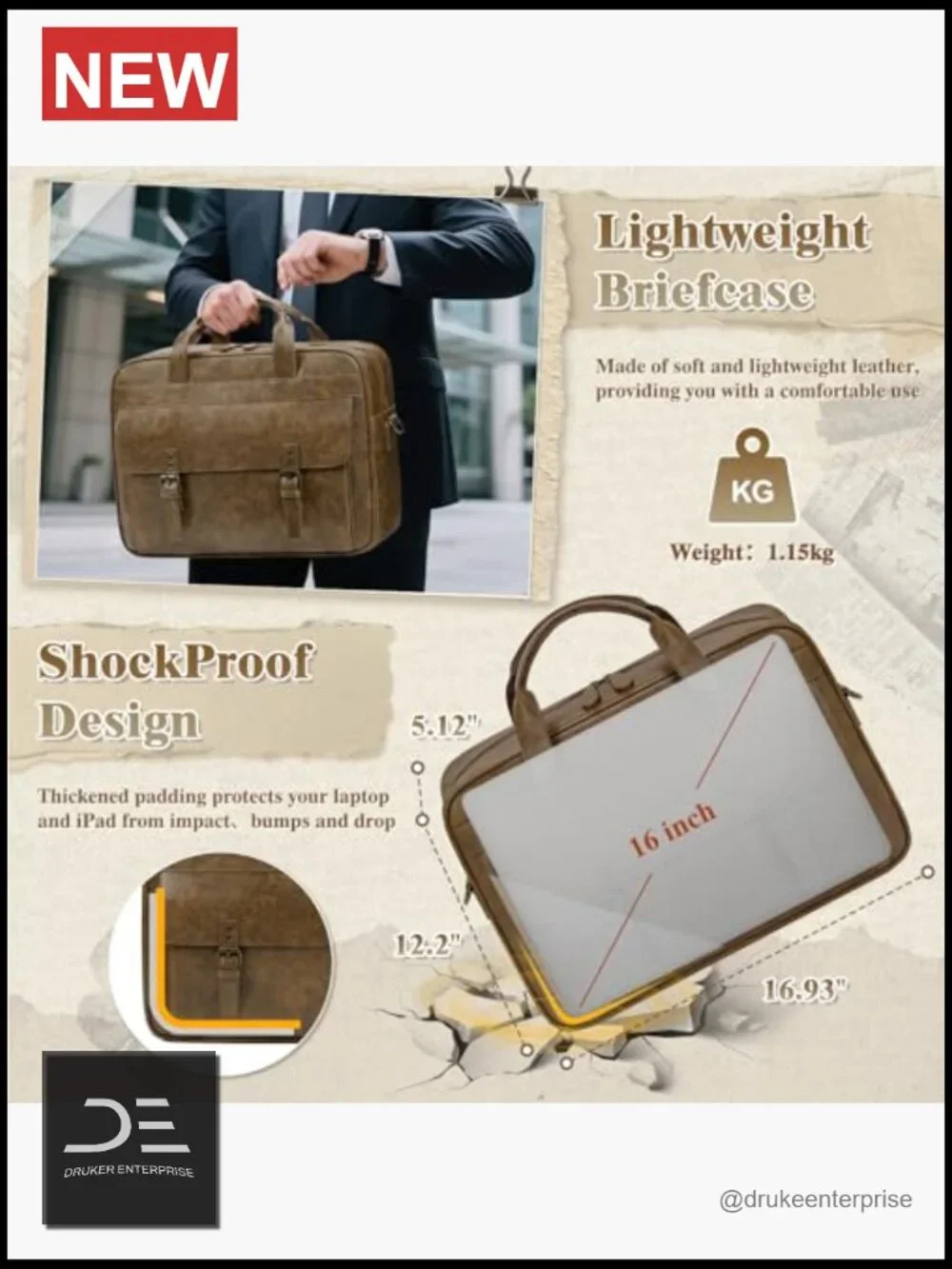 Vintage Leather Messenger Bag for Men 16